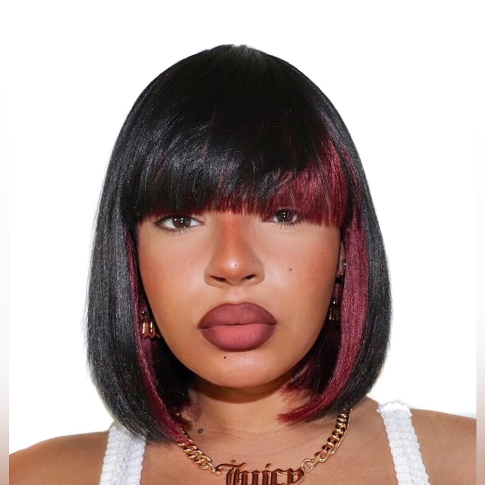 NIB Toyotress Peek-a-Boo Burgundy Bob Wig with Bangs SH/Burg-613H 10”